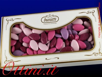 PRIM100 Offerta Confetti Solo Cioccolato Fondente 4 Colori Primavera Sfumati Sfumature di Rosa Lilla Viola Buratti Senza Glutine