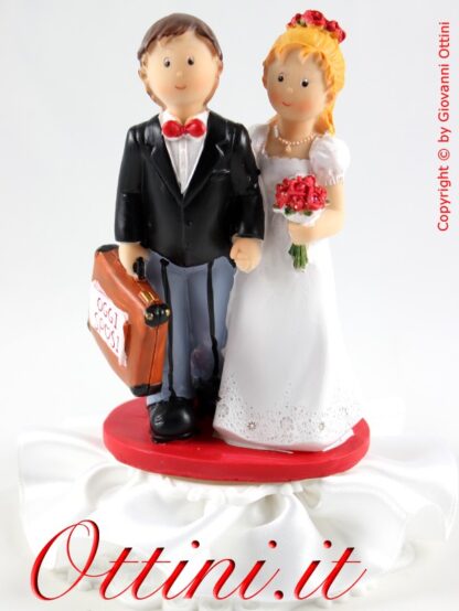 Cake Topper Centro Torta Statuina Torta, sopra torta, matrimonio nozze Sposi viaggiatori con valigia, Sposini viaggiatori cittadini del mondo