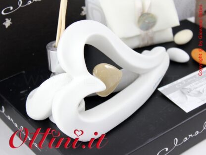 Bomboniera Claraluna 20142 Diffusore cuore bianco tortora e kit essenza e partecipazioni Omaggio