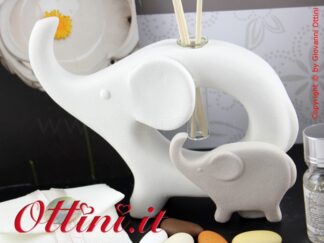 Bomboniera Claraluna 20164 Diffusore Coppia Elefanti bianco e tortora e kit essenza e partecipazioni Omaggio