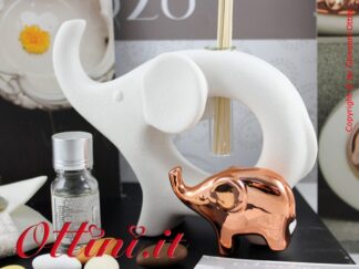 Bomboniera Claraluna 20164R Diffusore Coppia Elefanti bianco e oro rosa e kit essenza e partecipazioni Omaggio