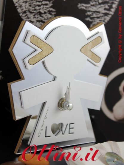 Bomboniera Claraluna 20611 Orologio da tavolo Bimba con scritta Love su legno e Specchio