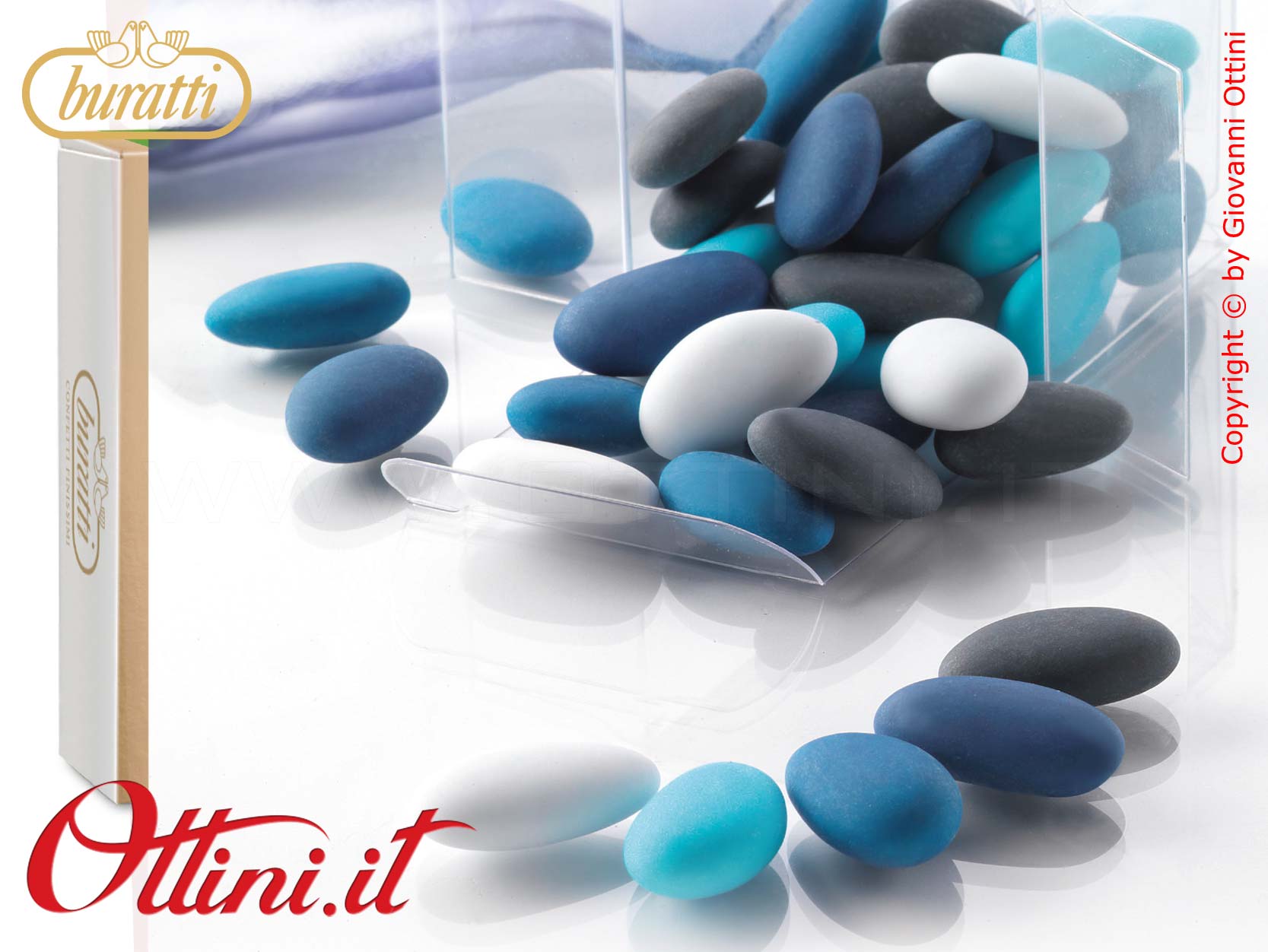 I Confetti di pregiata Mandorla nella colorazione Sfumata Azzurra di Buratti sono senza glutine, morbidi da morbidi e dal sapore intenso e persistente