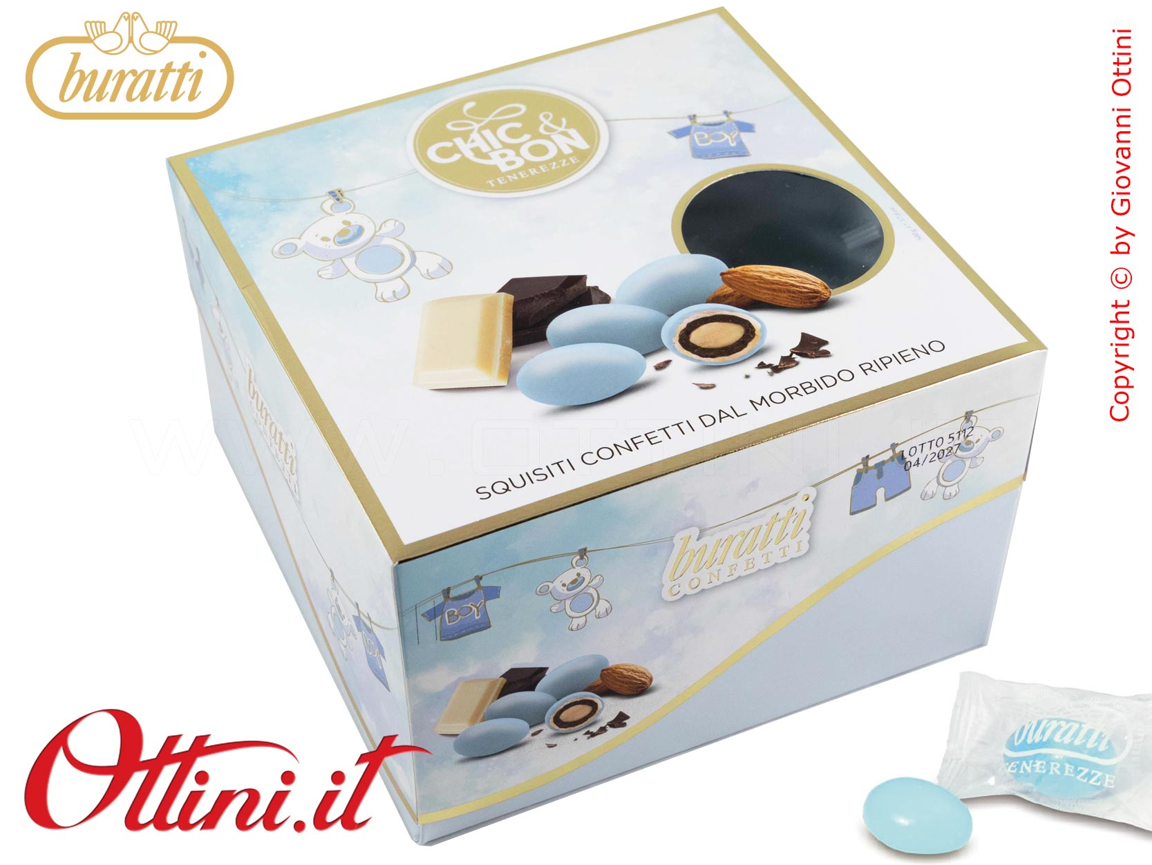 TEAZVAS Confetti Buratti Tenerezze Azzurre Incartate Monodose Gusto Classico con mandorla ricoperta di Cioccolato al Latte - Senza Glutine