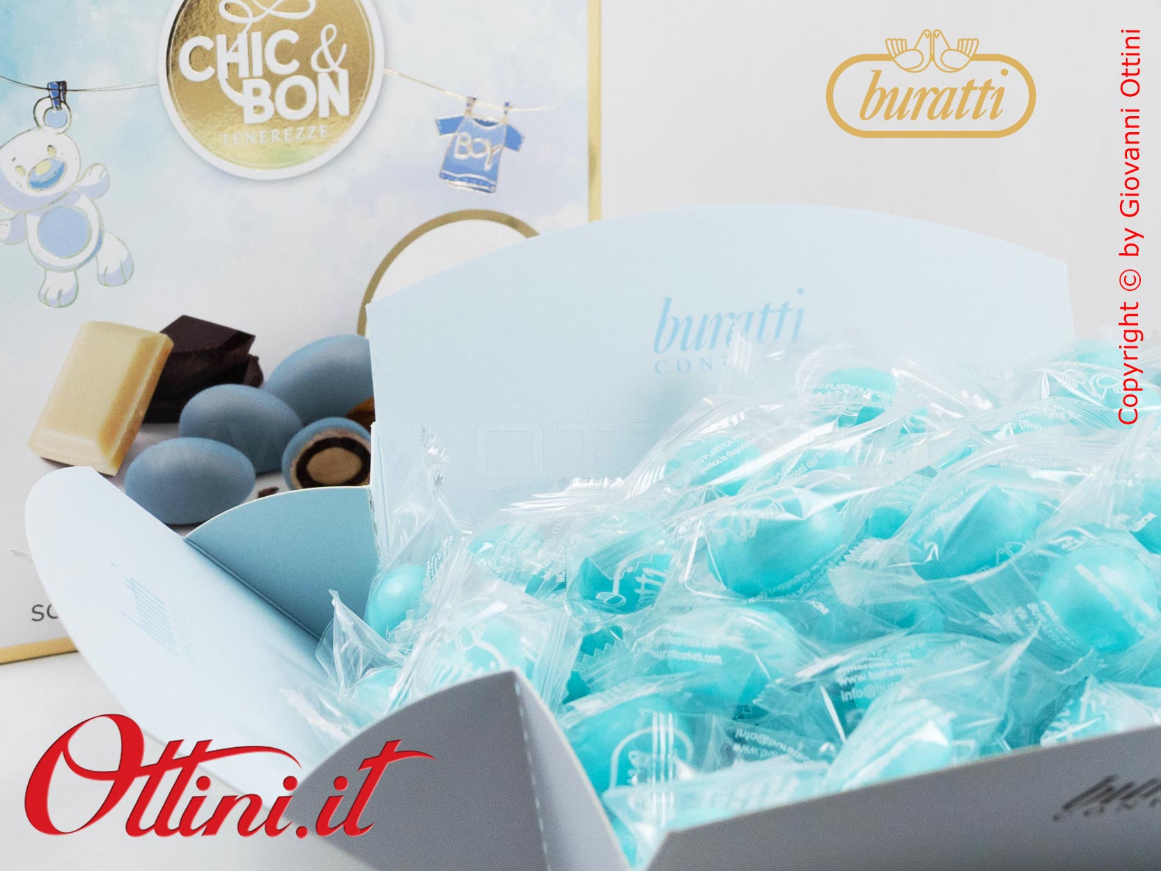 TEAZVAS Confetti Buratti Tenerezze Azzurre Incartate Monodose Gusto Classico con mandorla ricoperta di Cioccolato al Latte - Senza Glutine