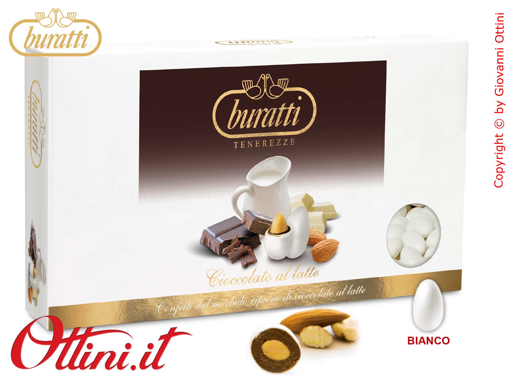 TEBI100 Confetti Buratti Tenerezze Bianche Gusto Classico Latte con mandorla ricoperta di Cioccolato al latte ideali per confettate Senza Glutine