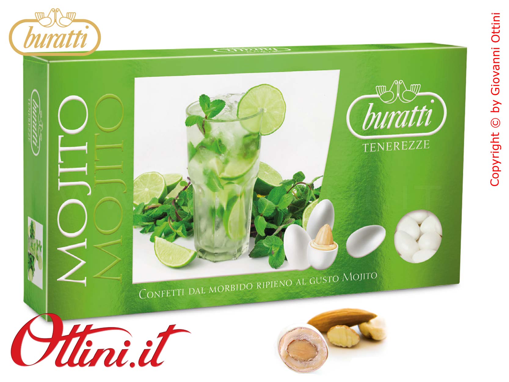TEMJ100 Confetti Tenerezze Bianche al gusto di Mojito di Buratti in scatole da 1 kg ideali per confettate. Non alcoliche e senza glutine