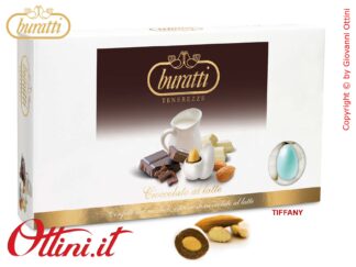 TETI100 Confetti Buratti Tenerezze Tiffany Acquamarina Gusto Classico Latte con mandorla ricoperta di Cioccolato al latte ideali per confettate Senza Glutine