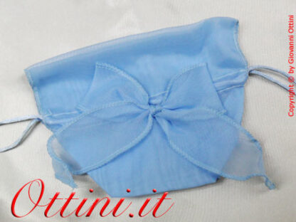 sacchettino portaconfetti porta confetti Sacchetto bomboniera cielo azzurro azzurri con lacci laccetti preinfilati in tessuto con fiocco cielo celeste fai da te sacchetti vuoti vuoto stile moderno elegante colorato bello vivace porta oggettini oggetti eco