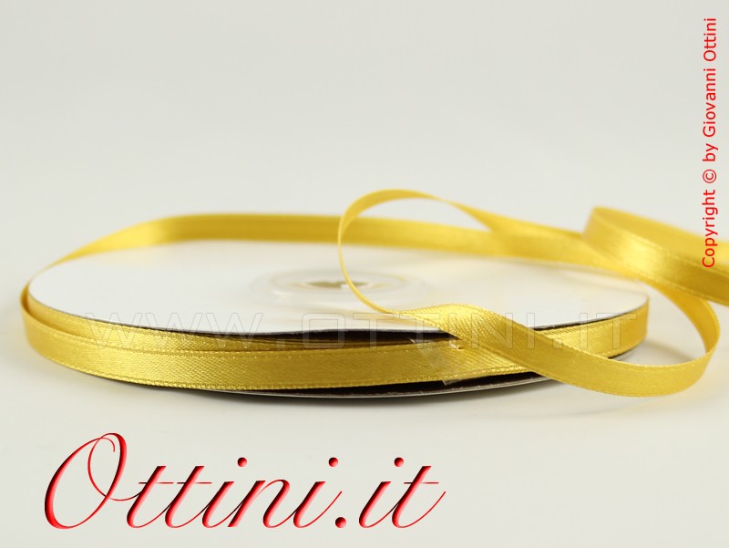 Rotolo da 50 mt di Nastro color Oro da 6mm in Doppio Raso di ottima qualità. Adatto per la confezione di bomboniere e allestimenti