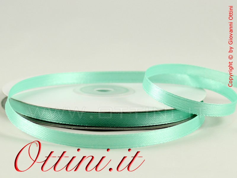 Rotolo da 50 mt di Nastro color Tiffany da 6mm in Doppio Raso di ottima qualità. Adatto per la confezione di bomboniere e allestimenti