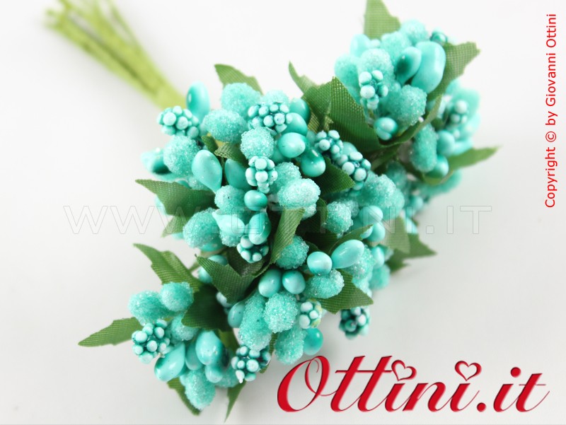 fiore artificiale fiori artificiali per acconciature confezione sacchettini bomboniera, composizioni composizione fiorellino pistilli Tiffany acqua marina acquamarina accessori decoro