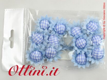 fiore artificiale fiori artificiali per acconciature confezione sacchettini bomboniera, fiorellino quadretti quadri cielo azzurri celesti e bianco composizioni composizione accessori decoro