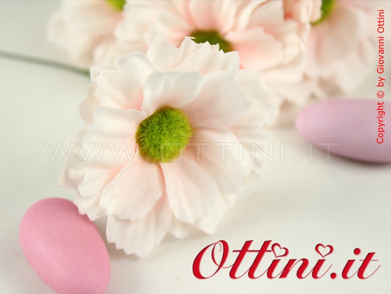 Fiori Artificiali per confezione sacchettini bomboniera, Margherita in tessuto, Margherita Cipria, accessori decoro