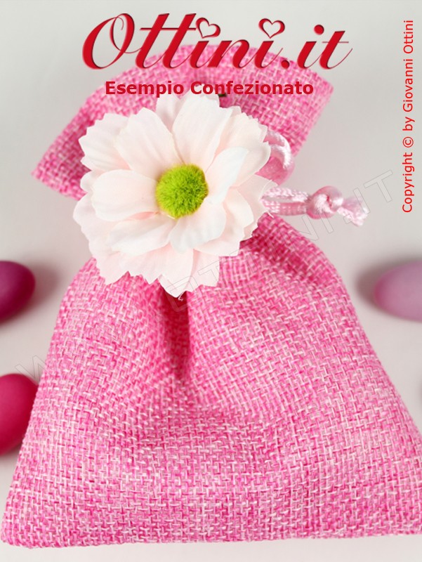 Fiori Artificiali per confezione sacchettini bomboniera, Margherita in tessuto, Margherita Cipria, accessori decoro