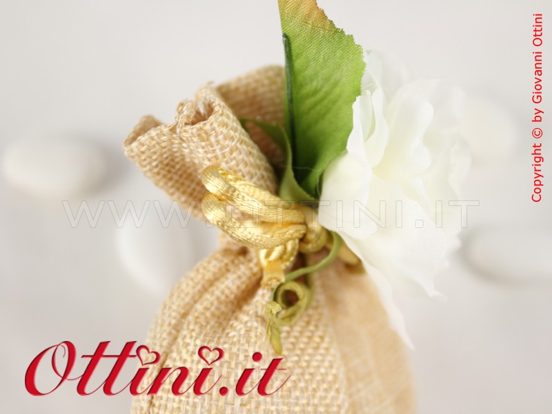 sacchettino Sacchetto bomboniera in Stoffa aspetto juta colore beige marroncino marrone con lacci laccetti preinfilati fai da te sacchetti vuoti vuoto 10x13