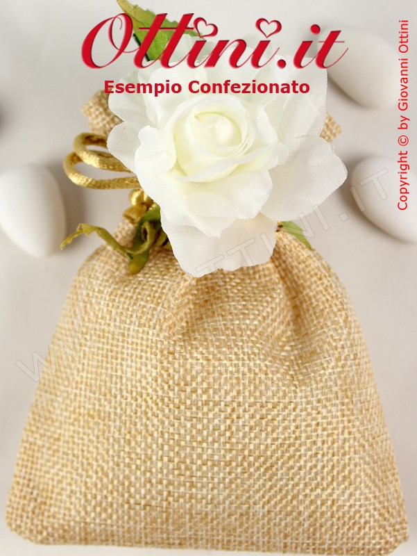 sacchettino Sacchetto bomboniera in Stoffa aspetto juta colore beige marroncino marrone con lacci laccetti preinfilati fai da te sacchetti vuoti vuoto 10x13