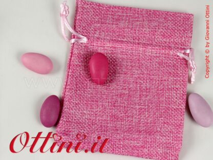 sacchettino Sacchetto bomboniera in Stoffa aspetto juta colore rosa rosato con lacci laccetti preinfilati fai da te sacchetti vuoti vuoto 10x13
