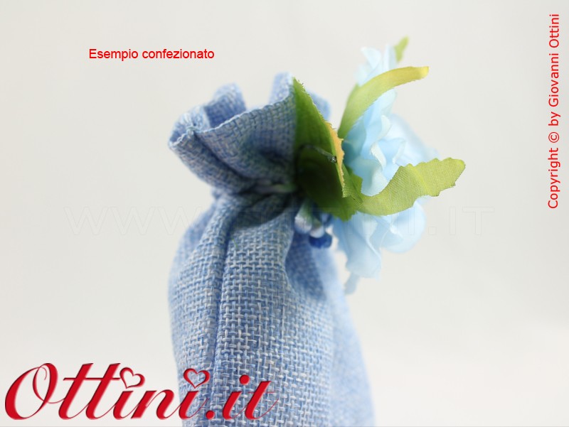 sacchettino Sacchetto bomboniera in Stoffa aspetto juta colore cielo celeste azzurro con lacci laccetti preinfilati fai da te sacchetti vuoti vuoto 10x13