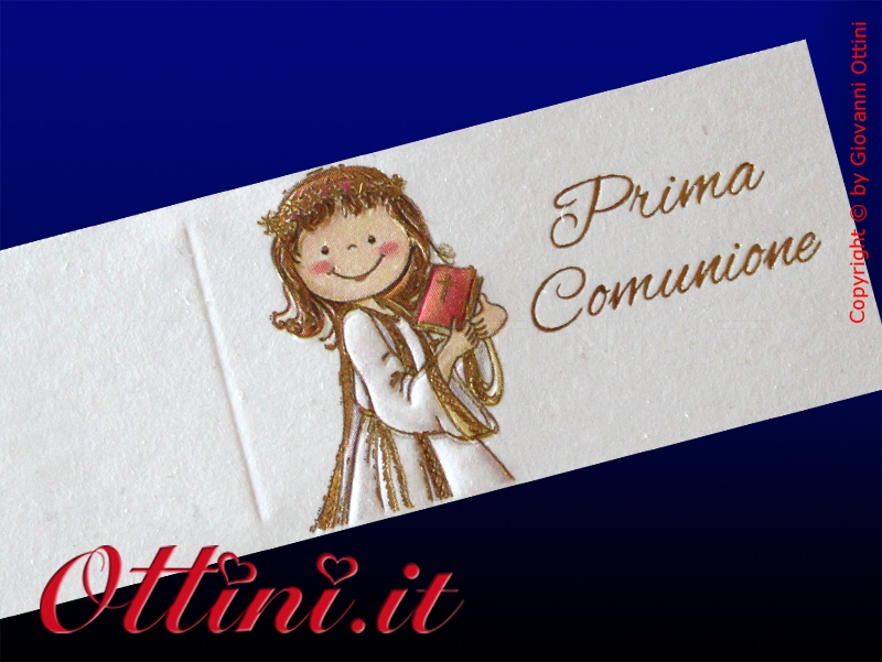 32449 Bigliettino Bomboniera Prima Comunione per bambina con tunica