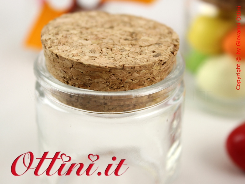 Barattolino vasetto vetro cilindro rotondo con tappo sughero per confetti