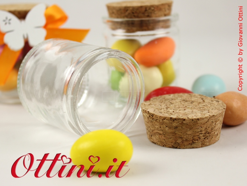 Barattolino vasetto vetro cilindro rotondo con tappo sughero per confetti