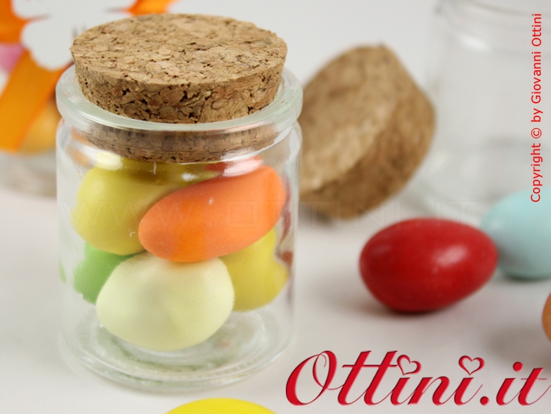 Barattolino vasetto vetro cilindro rotondo con tappo sughero per confetti