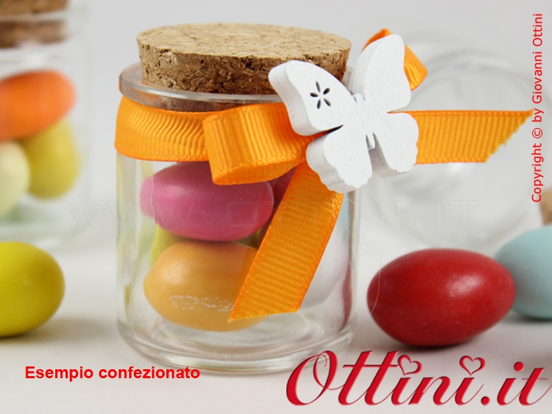 Barattolino vasetto vetro cilindro rotondo con tappo sughero per confetti