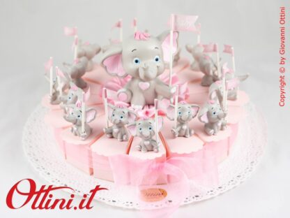 Torta bomboniera nascita, battesimo, Elefantino Willy Dumbo 16 Fette 2 modelli assortiti per bambina