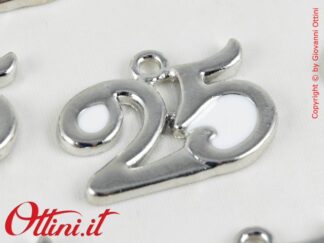 12A030 ciondolo decoro numero 25 nozze argento zama argento argentata pendaglio con gancio accessorio accessori per confezioni confezionare sacchetti sacchettini bomboniere fai da te