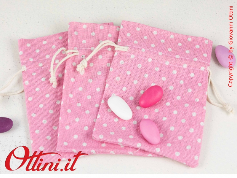 Sacchetto confetti bomboniera Rosa Pois con lacci laccetti preinfilati fai da te sacchetti vuoti vuoto 10x13,5