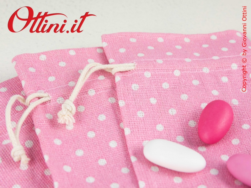 Sacchetto confetti bomboniera Rosa Pois con lacci laccetti preinfilati fai da te sacchetti vuoti vuoto 10x13,5