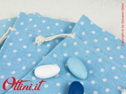 Sacchetto confetti bomboniera Celeste azzurro Pois con lacci laccetti preinfilati fai da te sacchetti vuoti vuoto 10x13,5