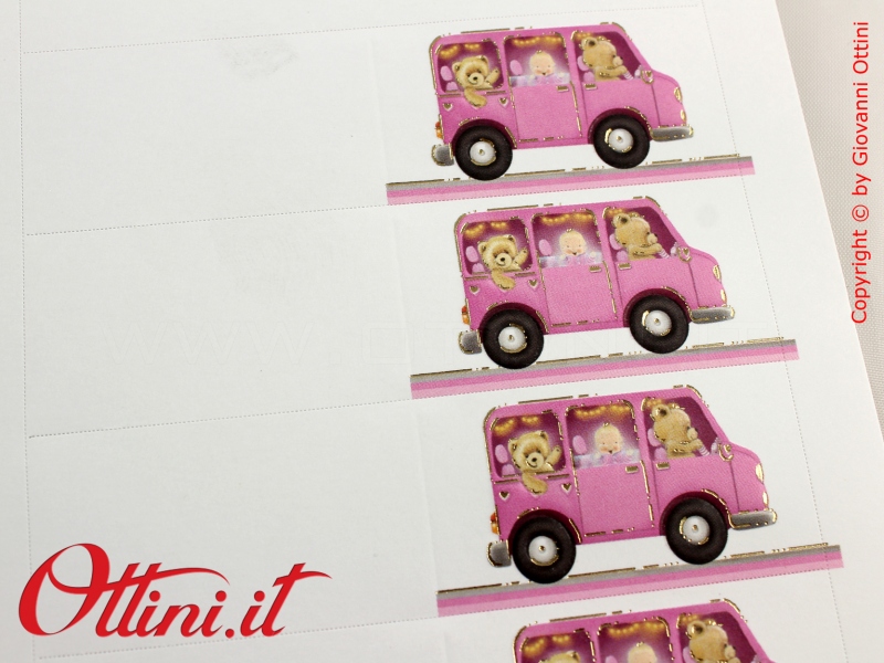 B31584 Bigliettino bomboniera battesimo auto pulmino rosa