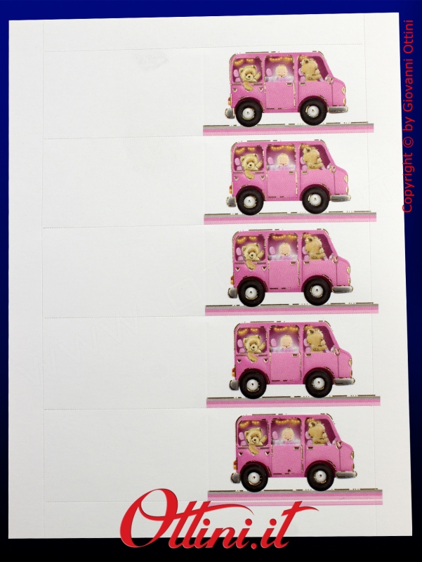B31584 Bigliettino bomboniera battesimo auto pulmino rosa