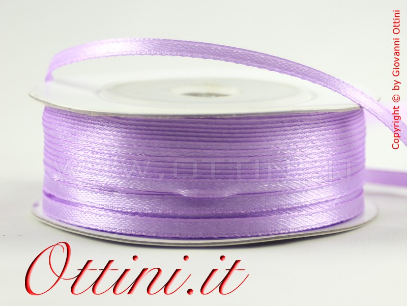 Rotolo da 50 mt di Nastro color Lilla da 3mm in Doppio Raso di ottima qualità. Adatto per la confezione di bomboniere e allestimenti