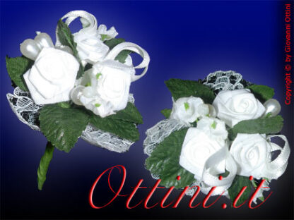 fiore artificiale fiori artificiali per acconciature confezione sacchettini bomboniera, composizioni composizione fiorellino roselline rose bianchi bianca bianche con perle accessori accessorio decoro