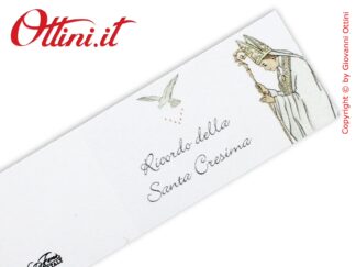 Bigliettino Bomboniera Ricordo Santa Cresima realizzato su cartoncino bianco patinato nel formato A4, con raffigurazione del vescovo e dello Spirito santo