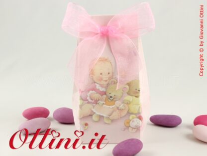Scatolina Porta confetti elegante per Nascita e Battesimo Shoppy Bambina in offerta speciale