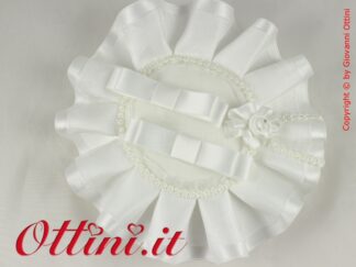 S368S Offerta Cuscino Portafedi Cuscinetto Porta Fedi a Tondo Fashion nozze matrimonio Bianco Colore Seta in Raso e Organza Bianco Made in Italy