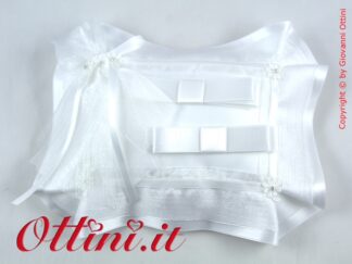 S409S Offerta Cuscino Portafedi Cuscinetto Porta Fedi nozze matrimonio Bianco Colore Seta in Raso e Strass Bianchi New Elegance Made in Italy
