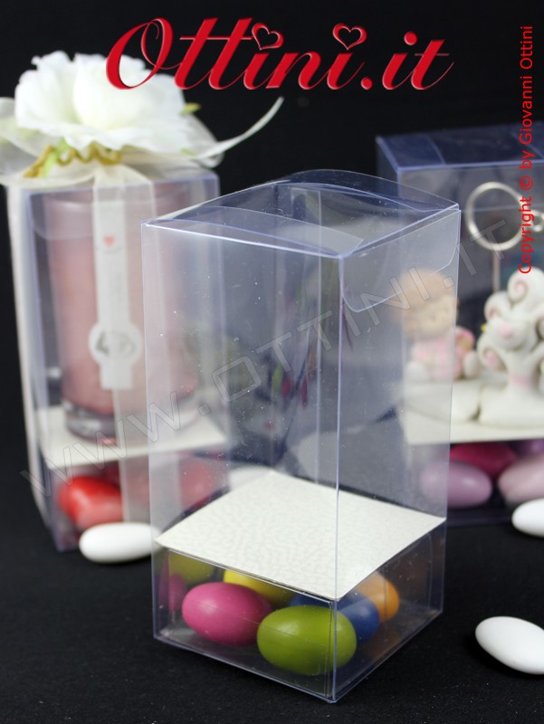 Scatola pvc plastica trasparente per bomboniera. Scatola acetato. Scatole per confezione bomboniere. Kit scatola pvc con box confetti.