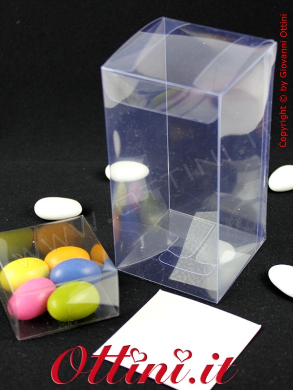 Scatola pvc plastica trasparente per bomboniera. Scatola acetato. Scatole per confezione bomboniere. Kit scatola pvc con box confetti.