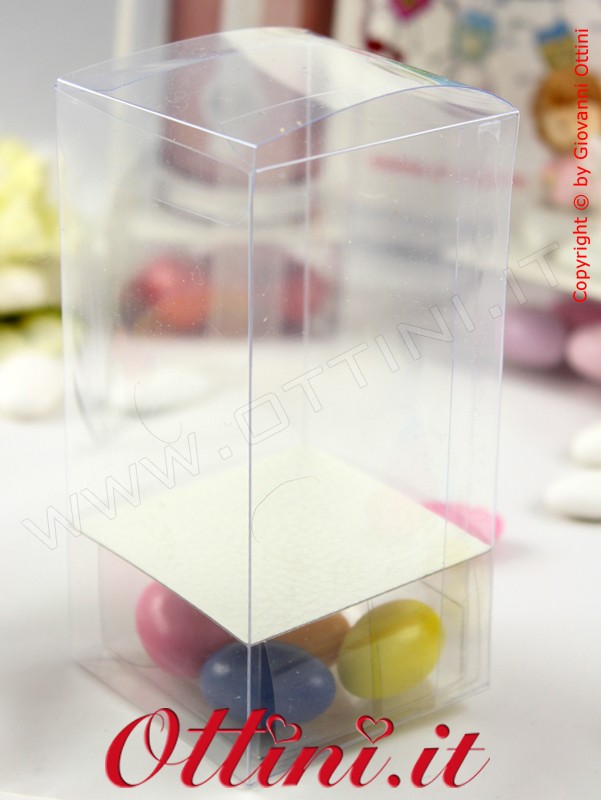 Scatola pvc plastica trasparente per bomboniera. Scatola acetato. Scatole per confezione bomboniere. Kit scatola pvc con box confetti.