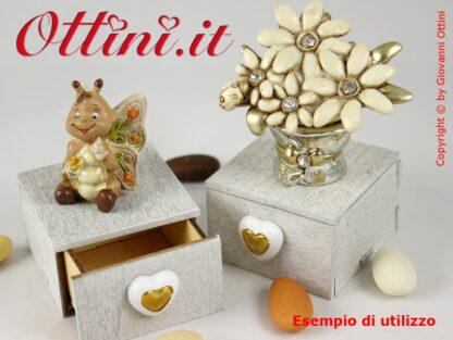 Scatolina portaconfetti in legno con cassettino e decoro a cuore - Scatolina vintage