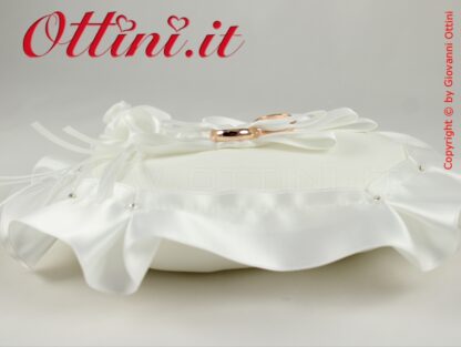 S439S Cuscino Portafedi Cuscinetto Porta Fedi nozze matrimonio Colore Bianco Seta in Raso rettangolare con rosa Made in Italy