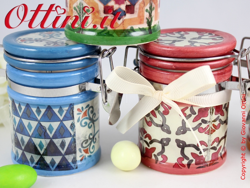 02180 Vietri Barattolo ceramica colorato con tappo ermetico zuccheriera porta spezie Bomboniera portaconfetti economica di qualità in offerta speciale e promozione