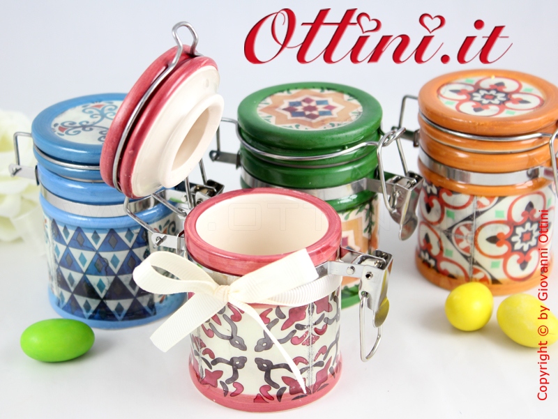 02180 Vietri Barattolo ceramica colorato con tappo ermetico zuccheriera porta spezie Bomboniera portaconfetti economica di qualità in offerta speciale e promozione
