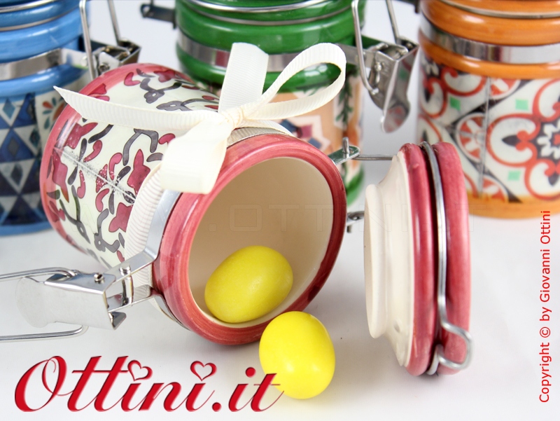 02180 Vietri Barattolo ceramica colorato con tappo ermetico zuccheriera porta spezie Bomboniera portaconfetti economica di qualità in offerta speciale e promozione