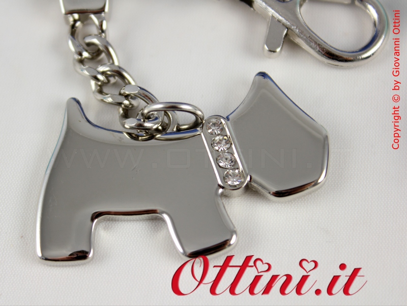 QLUX1458 Portachiavi Cagnolino Cane in metallo con cristalli